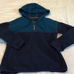 Navy Blue and Teal Hooded Pullover